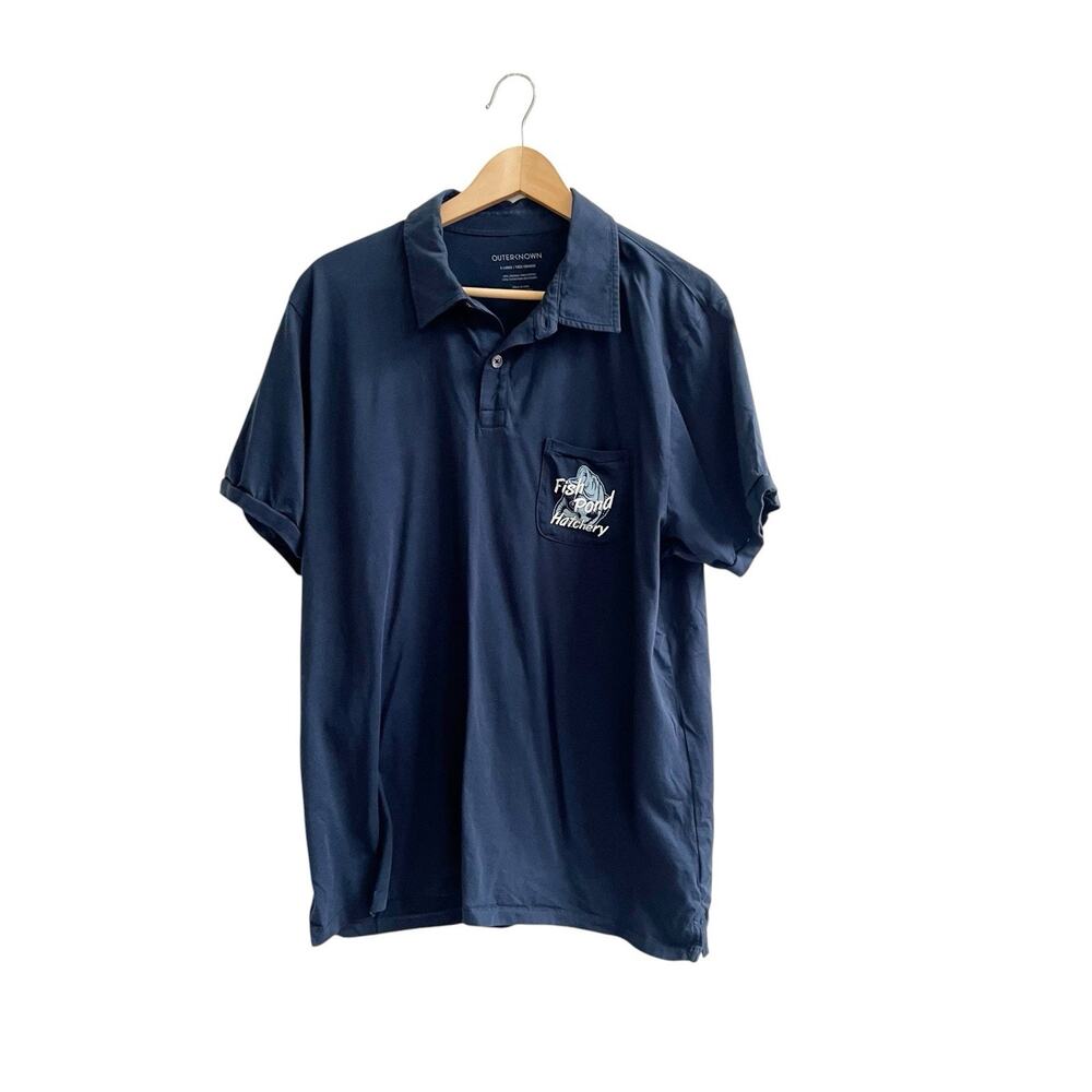 Outerknown Men’s Polo Shirt Fish Pond Hatchery 100% Organic Pima Cotton Size XL
